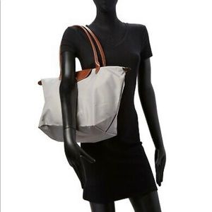 Longchamp Large Le Pilage Light Gray Nylon Tote